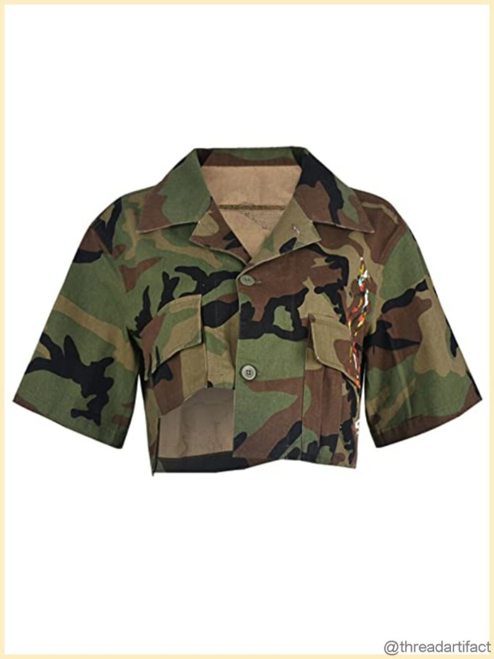 Womens Cropped Denim Jacket Camo Button Down Short Sleeve Jean Coat